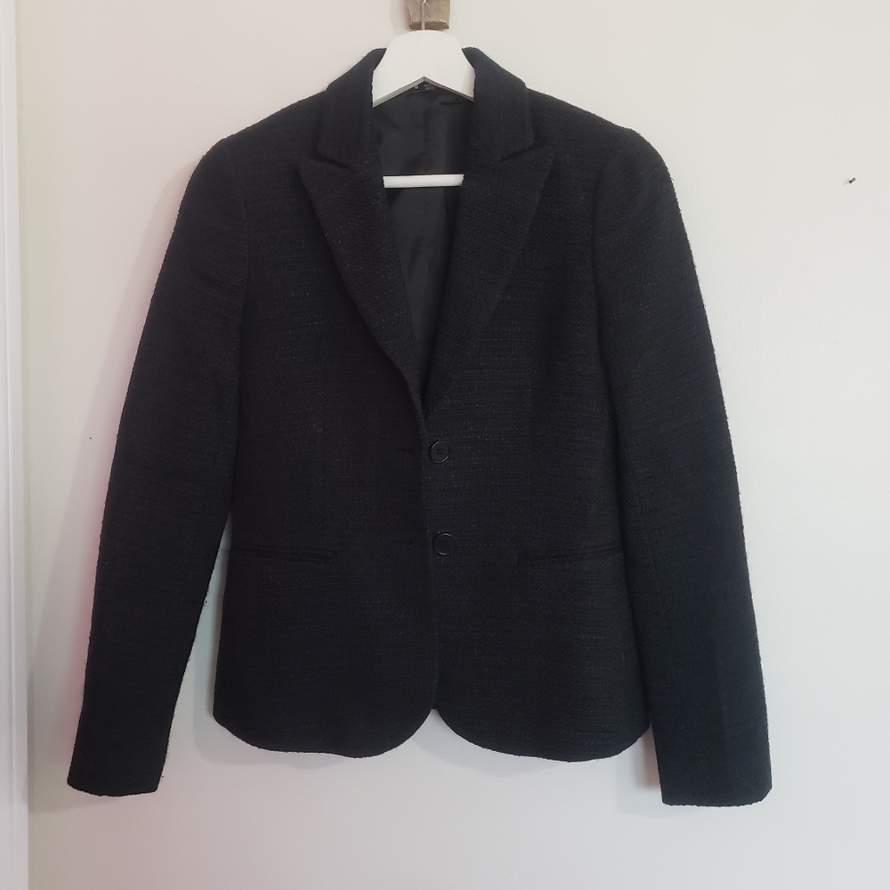 Theory Black Textured Two-Button Blazer